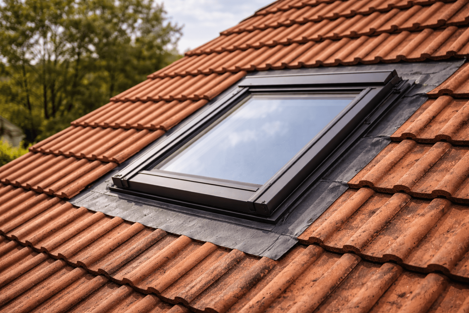 Vue extérieure d'une fenêtre de toit posée