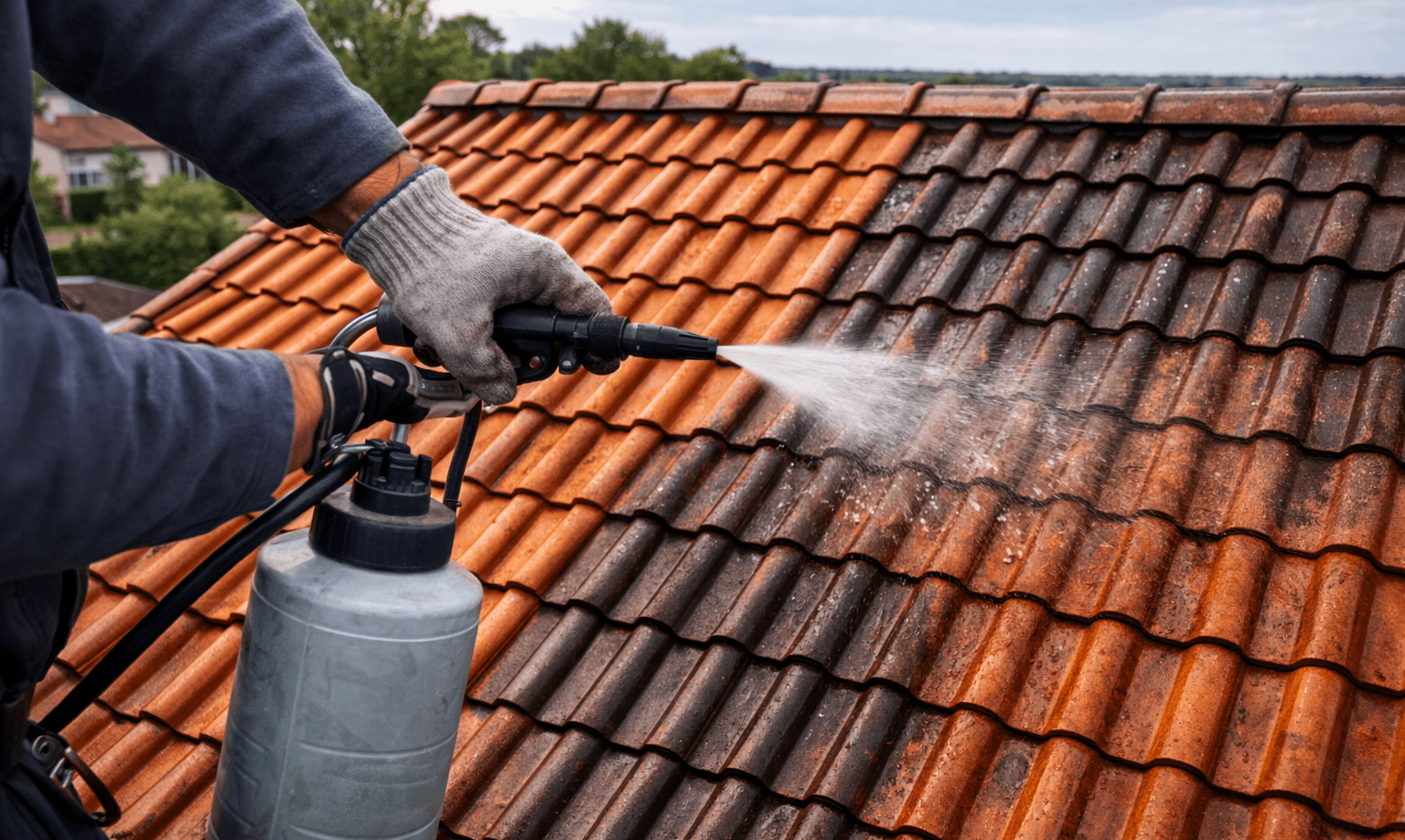 Application d'un traitement hydrofuge sur toiture